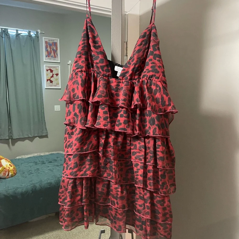 Red Leopard Print Ruffle Mini Dress - Picture 2 of 2